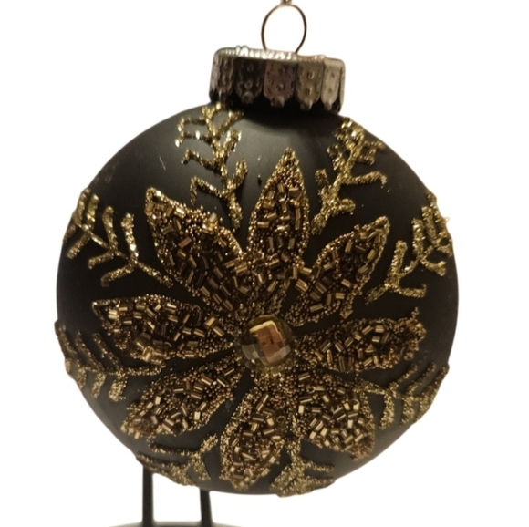 Hand Crafted Holiday Ornament Black Gold Beaded 3pc Set - Picture 7 of 17